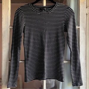 Club Monaco Navy Blue Striped Long Sleeve Cotton Blend T-Shirt